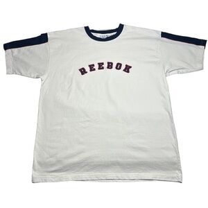 Vintage Reebok Mens Embroidered T-Shirt White Blue Red Crewneck Cotton Size XXL